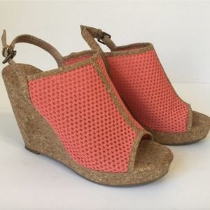 Splendid Slingback Mesh Wedge Sandals Cork Heels Size 9 Dominique Coral Womens